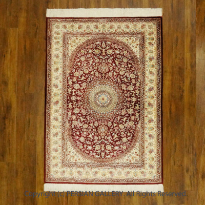 ペルシャ絨毯 クム産シャイアン工房絹100% 147x100cm商品番号61090 