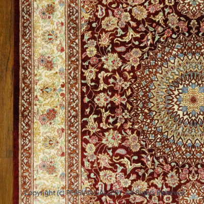 ペルシャ絨毯 クム産シャイアン工房絹100% 147x100cm商品番号61090
