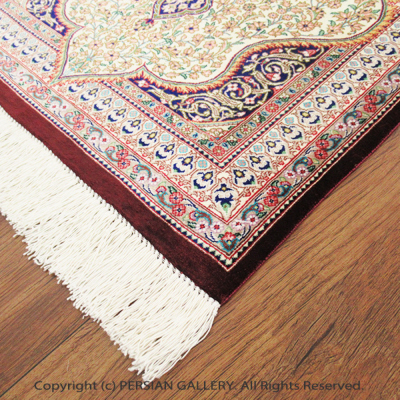 ペルシャ絨毯 クム産レザイ工房絹100% 88×58cm商品番号 66746 