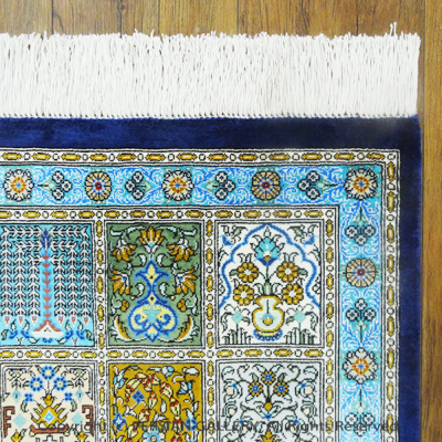 ペルシャ絨毯 クム産ムーサヴィ工房絹100% 102×61cm商品番号73053 
