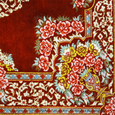 ペルシャ絨毯 クム産シラーズィ工房絹100% 88×58cm商品番号73054 