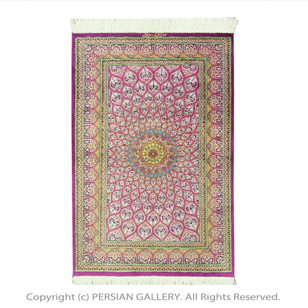 ペルシャ絨毯 クム産ム-サヴィ工房絹100% 123x80cm商品番号77342 