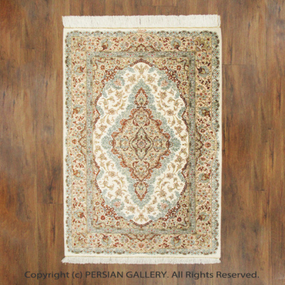 ペルシャ絨毯 クム産モラヴィ工房絹100% 121x80cm商品番号77346