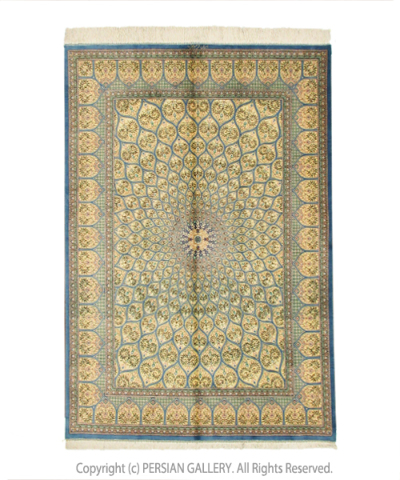 ペルシャ絨毯 クム産ミルメフィティ工房絹100% 196×134cm商品番号77365 