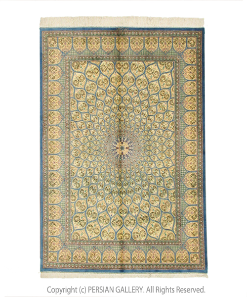 ペルシャ絨毯 クム産ミルメフィティ工房絹100% 196×134cm商品番号77365