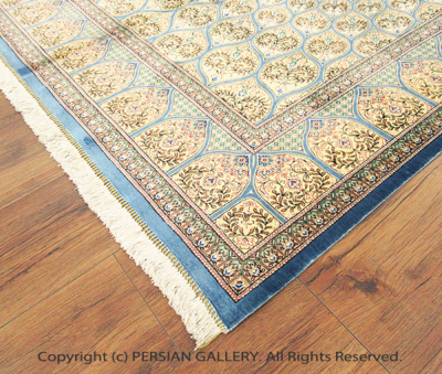 ペルシャ絨毯 クム産ミルメフィティ工房絹100% 196×134cm商品番号77365 
