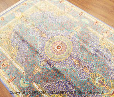 ペルシャ絨毯 クム産モハンマディ工房絹100% 197×140cm商品番号80301 