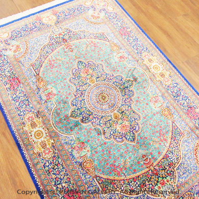 ペルシャ絨毯 クム産ジャワディ工房絹100% 150x100cm商品番号80699 