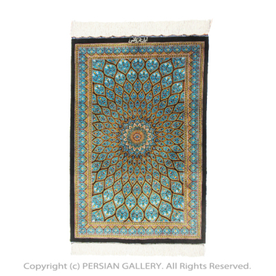 ペルシャ絨毯クム産カゼミ工房絹100％ 90×60cm商品番号82531 