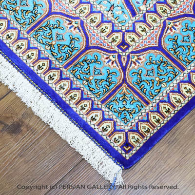 ペルシャ絨毯 クム産ムサヴィ工房絹100% 123x78cm商品番号84974 