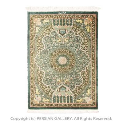 ペルシャ絨毯 クム産ジャムシディ工房絹100% 89×61cm商品番号66749 