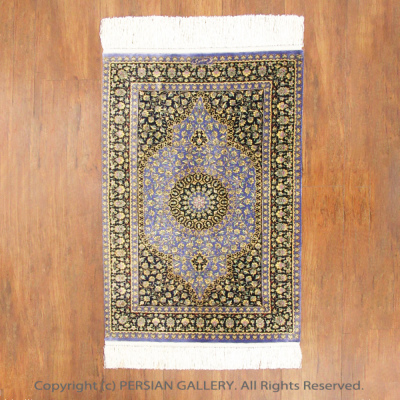 ペルシャ絨毯 クム産 マスミ工房絹100％ 90ｘ60ｃｍ商品番号74144 