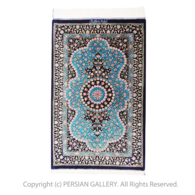 ペルシャ絨毯クム産イマニ工房絹100％ 93×60cm商品番号79571