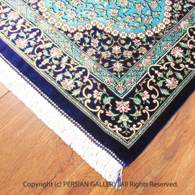 ペルシャ絨毯クム産イマニ工房絹100％ 93×60cm商品番号79571