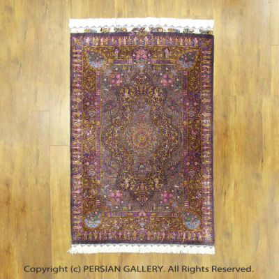 ペルシャ絨毯 クム産ザビヒ工房絹100% 122x82cm商品番号80805 