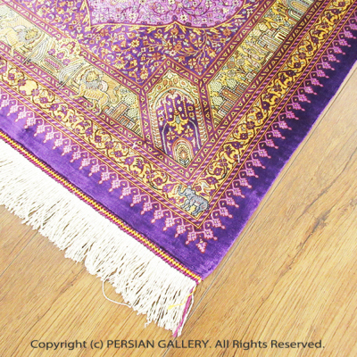ペルシャ絨毯 クム産ザビヒ工房絹100% 100x60cm商品番号80808 
