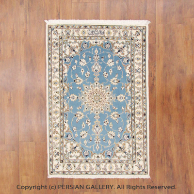 ペルシャ絨毯 ナイン産(6La)ハビビアン毛＆絹 96×66cm商品番号 79580 