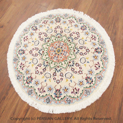 ペルシャ絨毯 ナイン産(9Laノーラ)毛&絹 約75×75cm商品番号82638